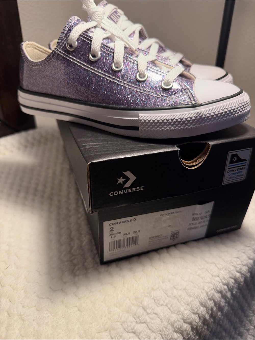 Converse Kids Purple Glitter Low Top Sneakers with White Laces - Picture 11 of 12